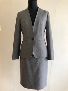 *INDIVI Indivi collar none jacket & tight skirt suit 36* gray 
