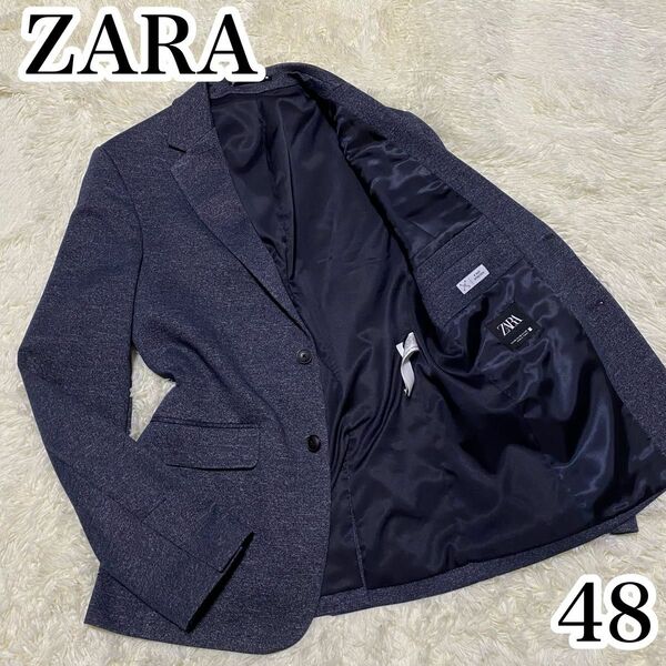 大きいサイズ　ザラ　ZARA テーラードジャケット　48 L相当2B デニム　ストレッチ　伸縮性　センターベント　メンズ　通勤