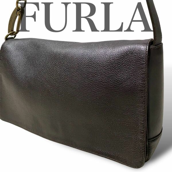 希少　美品　フルラ　FURLA ボディバッグ　メッセンジャー　ワンショルダー　2way レザー　本革　ブラウン　メンズ　レディース