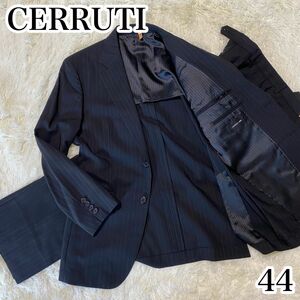 夏用薄手【美品】チェルッティ CERRUTI スーツ セットアップ 上下 メンズ ストライプ ブラック 黒 M 背抜 2B 樫山