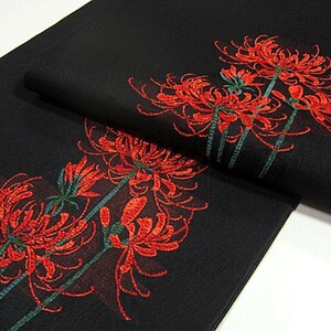  single . also! new goods untailoring west . woven six through pattern double-woven obi black ground .. flower 