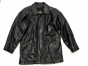 【E983】ヴィンテージ THE ORIGIN REBEL レベル 本革 コート ジャケット レザー 羊革 ブラック アウター