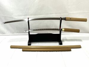 【E521】模造刀 2本セット 日本刀 刀 武具 刀剣 レプリカ 全長97.5cm/65.5cm 脇差 インテリア 和風 侍 b