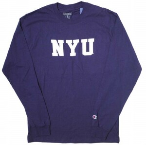 新品 Champion チャンピオン NYU College L/S Tee ニューヨーク大学 カレッジロングスリーブTシャツ M パープル 長袖 丸胴 トップス g16357