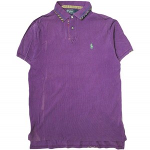 Polo by Ralph Lauren ポロラルフローレン S/S BEADS＆PATCH WORK POLO SHIRTS ビーズ＆パッチワーク鹿の子ポロシャツ S パープル g16381