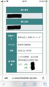 5/25（土）阪神タイガース対読売ジャイアンツ　レフト外野指定席　2枚セット