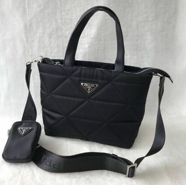 極美品 PRADA 2WAY ナイロン レザー ハンドバッグ ショルダーバッグ 2way プラダ ブラック 黒