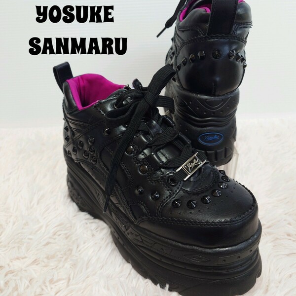美品 YOSUKE ヨースケ SANMARU スタッズ付 厚底 スニーカー シューズ 靴 23.5cm レディース ブラック 黒