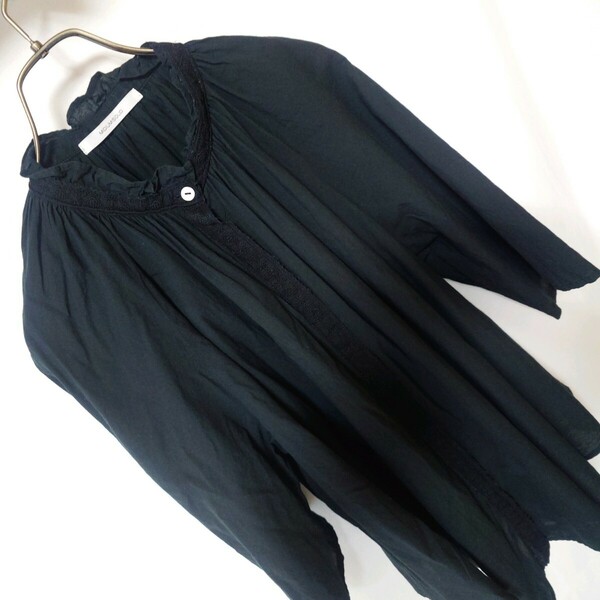 MIDIUMISOLID ミディウミソリッド 日本製 Made in JAPAN バンドカラー シャツ 半袖 レディース ブラック 黒