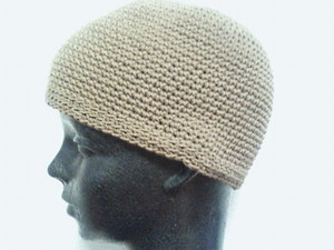 年中被れる　深型１８㎝●イスラム帽●コットン・綿１００％/ベージュ　細編み　ハンドメイド　手編み