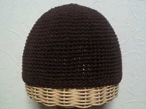 年中被れる●イスラム帽●　コットン・綿１００％/こげ茶　細編み　ハンドメイド 