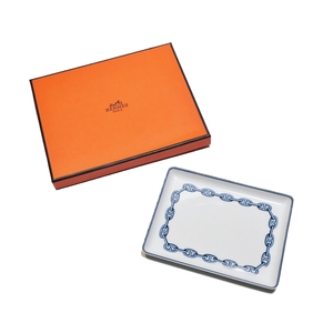 HERMES Chaine d'Ancre エルメス シェーヌダンクル スクエアプレート チェーン柄 プレート皿 洋食器 箱付き 005FJZFI54