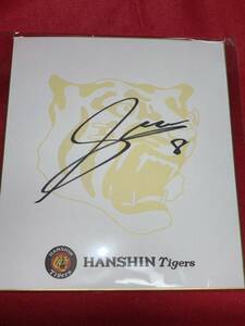 Art hand Auction Hanshin Tigers 8 Теруаки Сато 2024 с автографом Официальный логотип команды Цветная бумага, бейсбол, Сувенир, Сопутствующие товары, знак