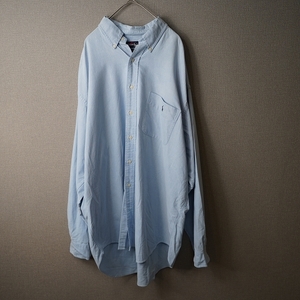 90's Ralph Lauren ラルフローレン　長袖シャツ　XLサイズ　青　水色　ライトブルー　BIG SHIRT　3-4XLサイズ程