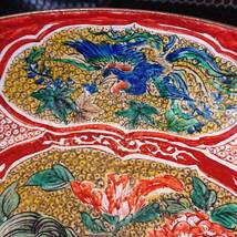 A02-0520　再興九谷 大皿 飾り皿 陶製 赤色絵 唐獅子図 左若銘 若杉窯_画像6
