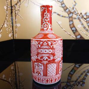 A03-0520　九谷焼 酒器 徳利 甘手 金襴赤絵 明治期 精緻最上手 美品