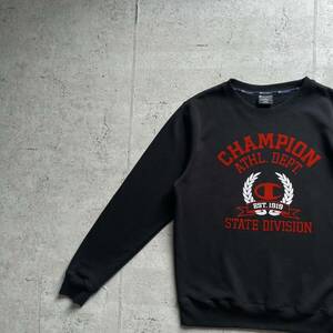 champion チャンピオン プリント ワンポイントロゴ クルーネック スウェット トレーナー ブラック M