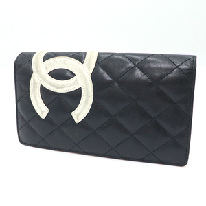 シャネル CHANEL カンボンライン ブラック レザー 二つ折り長財布 レディース 【xx】【中古】4000014801701257