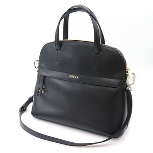 フルラ FURLA NERO ブラック レザー パイパー ショルダーバッグ PIPER M DOME 2WAY ハンドバッグ 【xx】【中古】4000001801801829