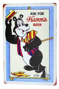 ハムズビール Hamm's BEER ハムズベア レトロ調 ミニサイズ アメリカンブリキ看板