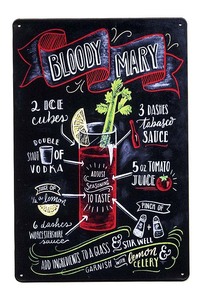ブラッディマリー カクテルの作り方 BLOODY MARY ミニサイズ アメリカンブリキ看板 メタルプレート バー雑貨 カフェ雑貨