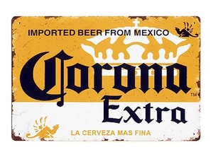コロナビール CORONA ロゴ レトロ調 横型 王冠柄 ミニサイズ アメリカンブリキ看板 メタルプレート