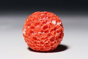 【桃】提げ物：虫喰い珊瑚玉緒締め玉