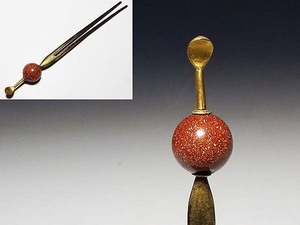 [ peach ] antique hair ornament : gold . tea gold stone circle lamp .