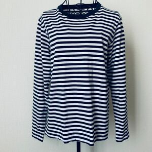 無印良品 長袖 カットソー ボーダー ホワイト ネイビー 白 コットン　長袖Tシャツ　重ね着　男女兼用　カジュアル　クルーネック