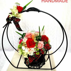 HANDMADE プリザーブドフラワー　アレンジメント 花籠 薔薇 置物 飾り インテリア
