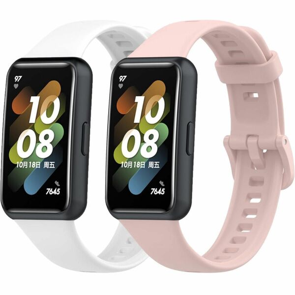 Huawei band7用交換バンド 2本セット ファーウェイ バンド7 ピンク ホワイト スマートウォッチ ベルト