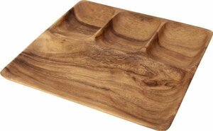 Art hand Auction Free shipping/Natural wood, wooden tableware, acacia wood, square, handmade tray, divider, tableware, width 25cm, depth 25cm, height 2.5cm/Brand new, plate, dish, Dinner Plates, Pasta plate, Single item