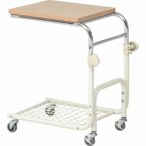  free shipping / length flexible type bed table with casters . easy to use with a tier of drawers on one side type under shelves attaching nursing nursing width 42cm depth 52cm height 73cm tabletop natural / new goods 