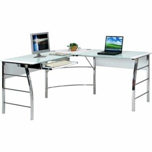  free shipping real Work desk strengthen glass computer desk corner L type sliding type keyboard tabletop system desk 3 point set white new goods 