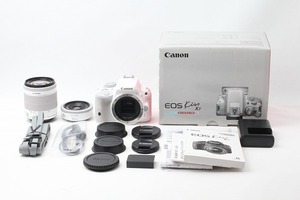 ◆新品同様◆キヤノン Canon EOS Kiss X7 ダブルレンズキット2 ホワイト 僅か1523ショット 付属品満載 元箱◇44663