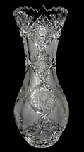 細やかなカットが美しい！チェコスロバキア期ビンテージ ボヘミアクリスタルガラス ハンドカットフラワーベース 花瓶箱付 1980年代 OTS605_画像2