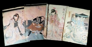 Art hand Auction 浮世絵木版画 役者絵作品4枚セット 錦絵 SMN604(24-10), 絵画, 浮世絵, 版画, その他