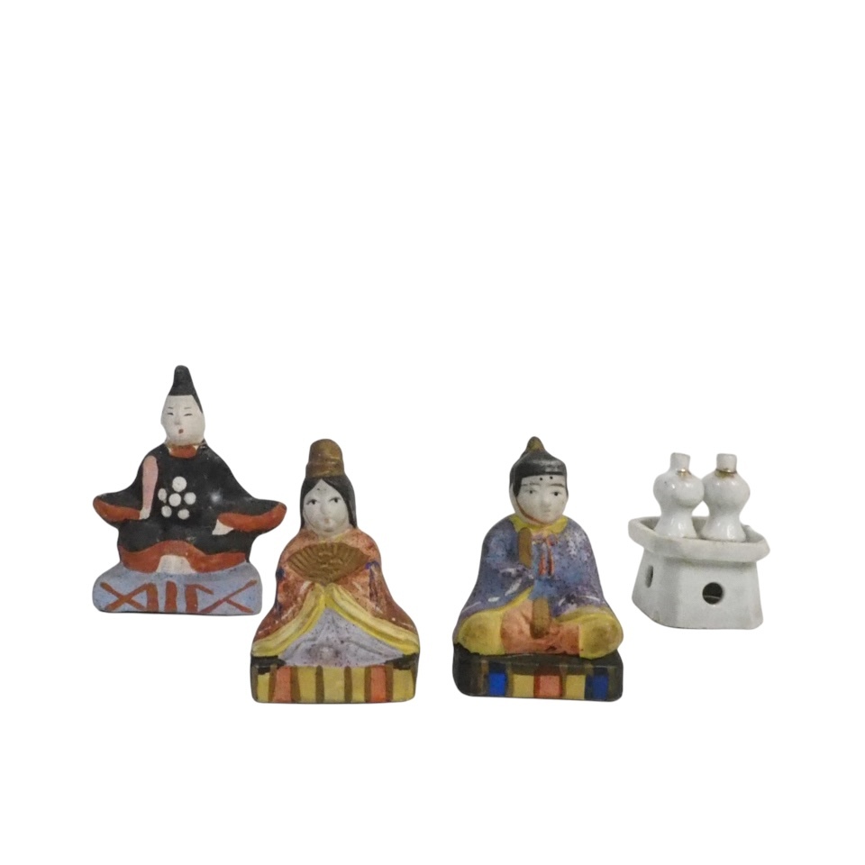 Un chef-d’œuvre avec une charmante sensation faite à la main ! poupées en argile faites à la main de la période Showa vintage, Poupées Hina, lot de 4, Ornements Kuro Tenjin, TTH605, antique, collection, marchandises diverses, autres