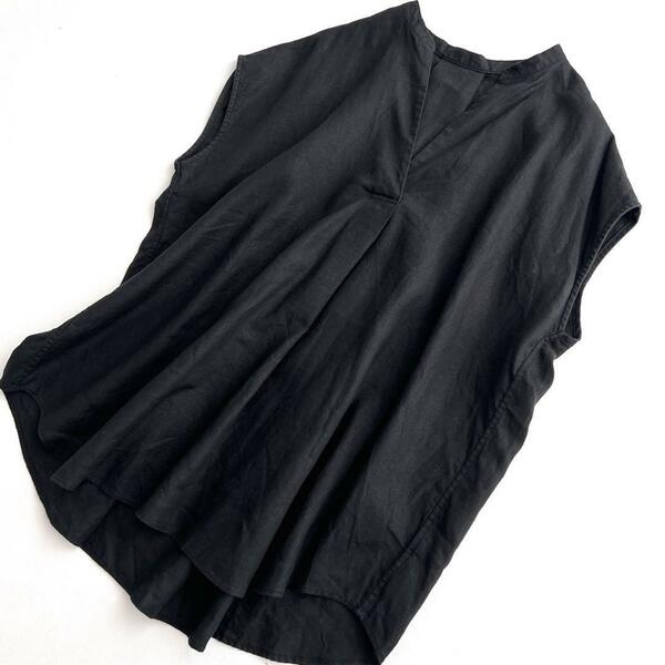 イエナ　リネン100 　スキッパー　ゆったり　オーバーサイズ　シャツ　黒