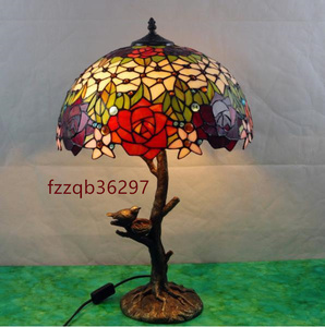  芸術品◆ ステンドランプ 花柄 ステンドグラス レトロな雰囲気 ティファニー テーブルスタンド 照明◆ 室内装飾 