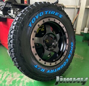 ジムニー JB23 JB64 5本set（背面用付き）トーヨー オープンカントリーR/T ホワイトレター 185/85R16 BDX05 マットブラック