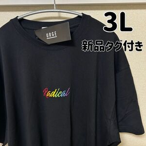 新品タグ付き 大きいサイズ 3L 英字 刺繍ロゴ 半袖 Tシャツ 黒