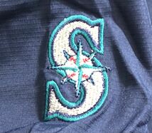 ■ Majestic マジェスティック ■ MLB SEATTLE MARINERS マリナーズ ロゴ 刺繍 ワッペン ハーフジップ ナイロン プルオーバー ネイビー L_画像6