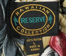 HAWAII製 ■ RESERVE リザーブ ■ ハイビスカス×車×海×パームツリー 総柄 プリント 半袖 レーヨン アロハシャツ マルチカラー L_画像4