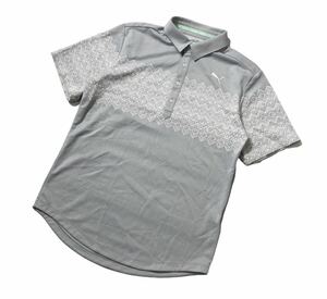 大きいサイズ ● PUMA GOLF プーマゴルフ ● ロゴ 刺繍 ネイティブ柄 半袖 ゴルフ ポロシャツ ライトグレー XL