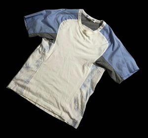 フランス製 ■ COMME des GARCONS SHIRT コムデギャルソン シャツ ■ ヨーク 切替 半袖 Tシャツ ホワイト×グレー×ライトブルー S