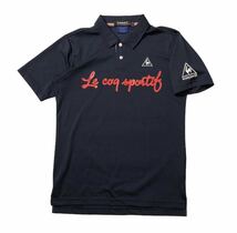 ● le coq sportif GOLF ルコックゴルフ ● ブルーライン ビッグ ロゴ プリント 刺繍 ゴルフ ポロシャツ ネイビー M_画像2