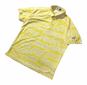  large size * Munsingwear Munsingwear wear * Logo label total pattern Golf polo-shirt yellow × white LL