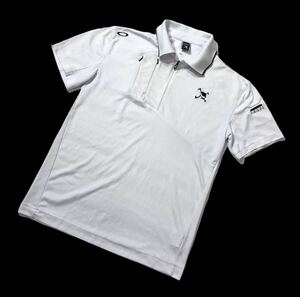 ● OAKLEY オークリー ● ロゴ スカル 刺繍 プリント 半袖 ゴルフ ハーフジップ ポロシャツ ホワイト L