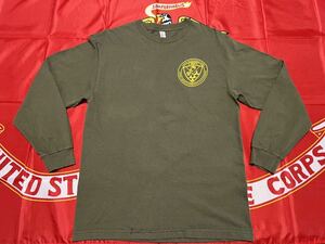 中古美品　USMC CBRN 2ND TIME'S THE CHARMコットンロングスリーブシャツ　ALSTYLE製 Mサイズ　OD